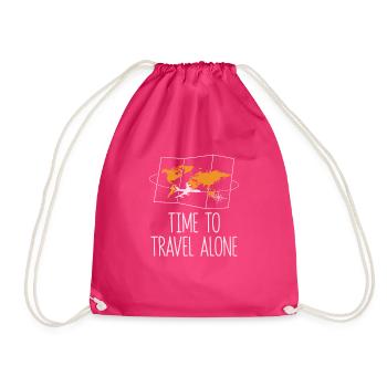 Time to Travel Alone Traveler Road Trip - Drawstring Bag - fuchsia - Front