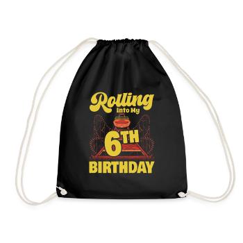 Rolling Into My 6th Birthday Amusement Park Roller - Drawstring Bag - black - Front