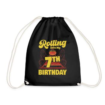 Rolling Into My 7th Birthday Amusement Park Roller - Drawstring Bag - black - Front