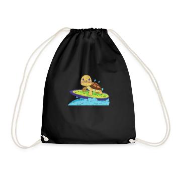Turtle on surfboard - Drawstring Bag - black - Front