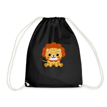 Cute Kawaii Lion Cute Lion Sign for - Drawstring Bag - black - Front