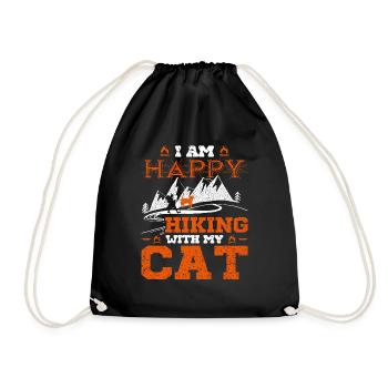 I'm Happy Hiking With My Cat - Drawstring Bag - black - Front
