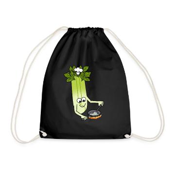 Celery Chef Ironic Cute Leek Vegetables - Drawstring Bag - black - Front