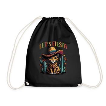 Let's Fiesta Mexican Style Katze mit Sombrero - Turnbeutel - Schwarz - Vorne