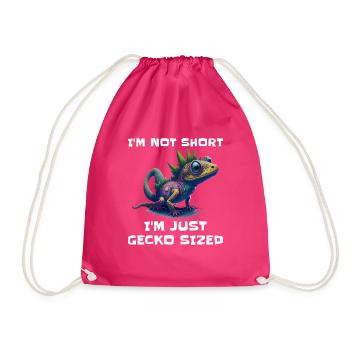 "I'm Not Short, I'm Just Gecko Sized" Cute Gecko - Drawstring Bag - fuchsia - Front