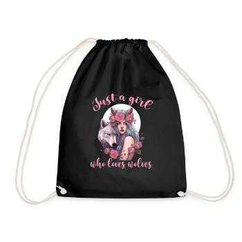 Just A Girl Who Loves Wolves Graphic Design Girl - Drawstring Bag - black - Front