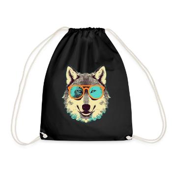 Loup gris dans le cadre rétro de lunettes de soleil Wolves Graphic - Sac de sport léger - noir - Devant