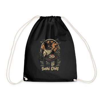 Japanese-Inspired Feline Culinary Cat Sushi Chef - Drawstring Bag - black - Front