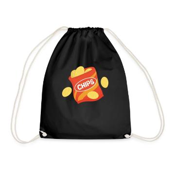 Chips Eating Snacks Candy Gift - Drawstring Bag - black - Front