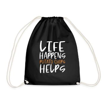 Chips Eating Snacks Candy Gift - Drawstring Bag - black - Front