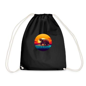 Turtle on surfboard Sunset - Drawstring Bag - black - Front
