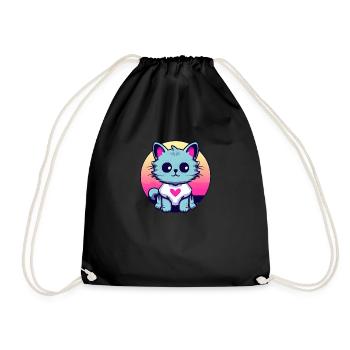 Cute Cat Sunset Disheveled Shaggy - Drawstring Bag - black - Front