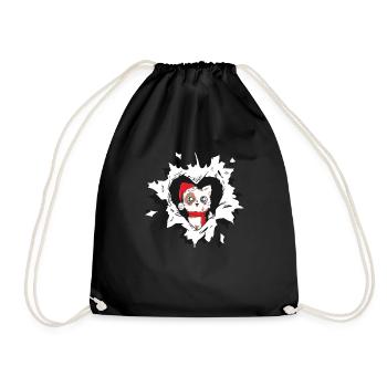 Cat with Santa hat looks out of torn - Drawstring Bag - black - Front