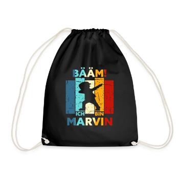 Marvin Geschenk Name Vorname Geburtstag - Turnbeutel - Schwarz - Vorne