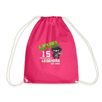 Level 15 Jahre Geburtstagsshirt Ninja Gamer - Turnbeutel - Fuchsia - Vorne