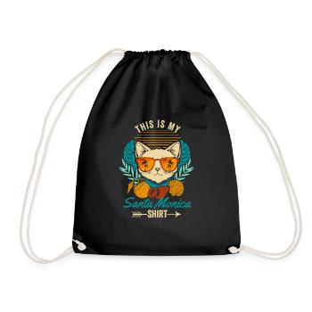 This is my Santa Monica Shirt Retro Cat - Drawstring Bag - black - Front