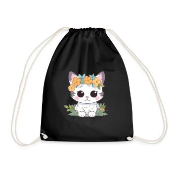 niedliche katze mit blumen - Turnbeutel - Schwarz - Vorne