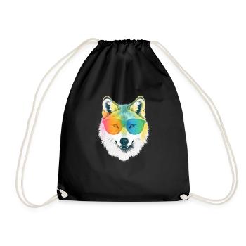 White Wolf Rainbow Sunglass Frame Wolves Graphic - Drawstring Bag - black - Front