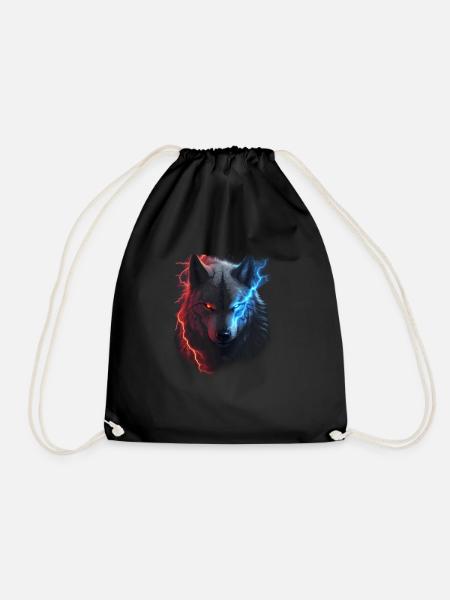 Red and blue lightning wolf - Drawstring Bag - black