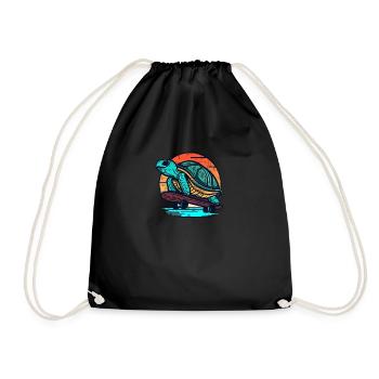 Turtle on Skateboard Sunset Design - Drawstring Bag - black - Front