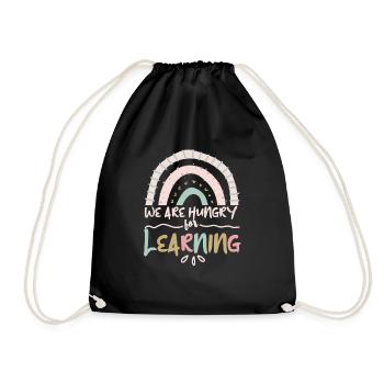We are hungry for learning rainbow students - Drawstring Bag - black - Front