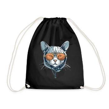 The cat with glasses - Drawstring Bag - black - Front