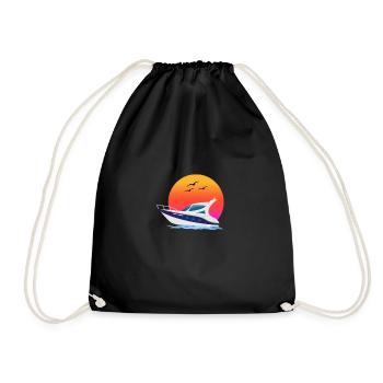 Funny Cool Speed Boats Sunset Graphic Humor Tees - Drawstring Bag - black - Front