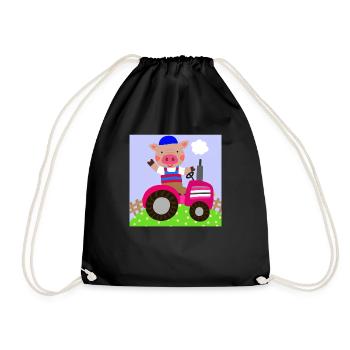 Cute pig riding on a tractor - Drawstring Bag - black - Front