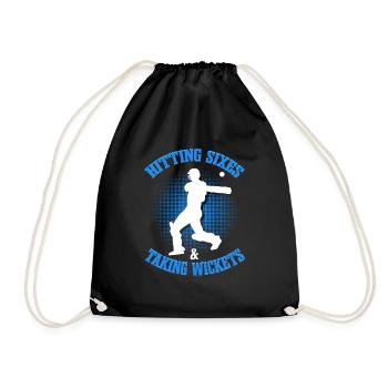 Hitting Sixes & Taking Wickets | Cricket - Drawstring Bag - black - Front