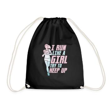 I Run Like A Girl Try To Keep Up Running Marathon - Drawstring Bag - black - Front