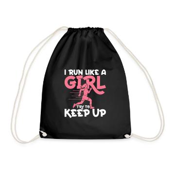 I Run Like A Girl Try To Keep Up Marathon Trail Ru - Drawstring Bag - black - Front