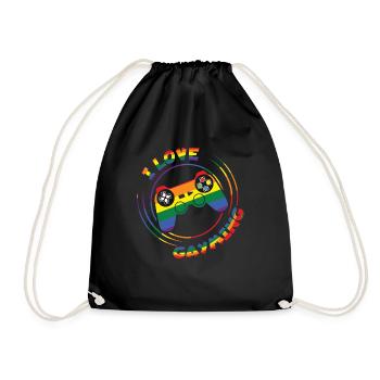 Gaming Gamer Gay LGBTQ Rainbow LGBT Pride Month - Drawstring Bag - black - Front