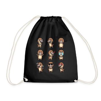 Kawaii Platypus Emoticon - Drawstring Bag - black - Front