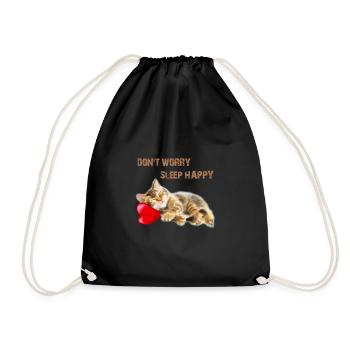 Don't worry Sleep happy Cute Kitten - Drawstring Bag - black - Front