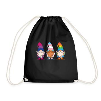 Cute Gnomes Elf LGBTQ Rainbow LGBT Pride Month - Drawstring Bag - black - Front
