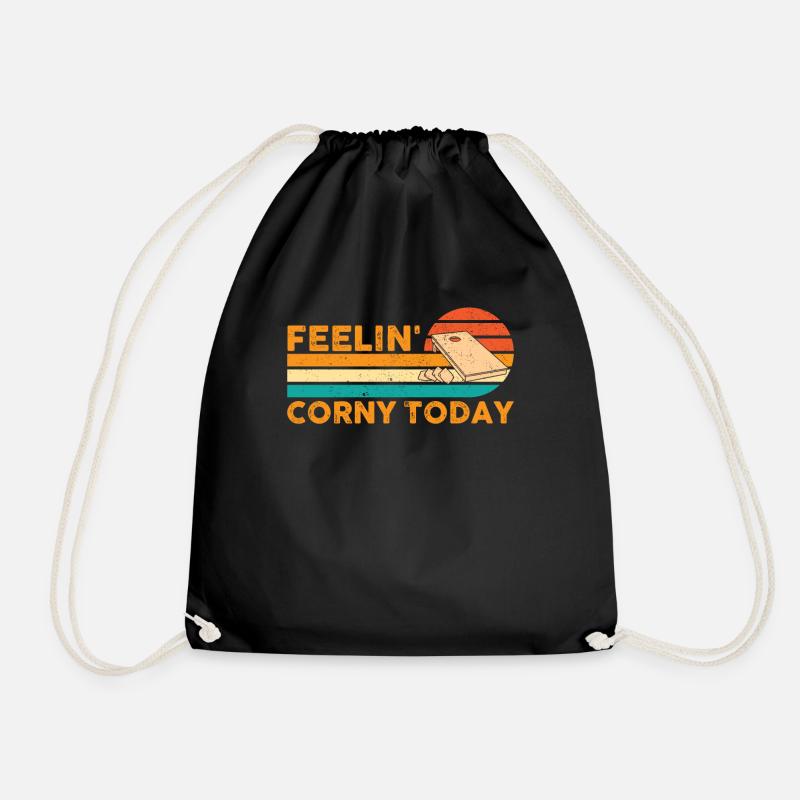 Funny Cornhole Corn Hole Retro - Drawstring Bag - black