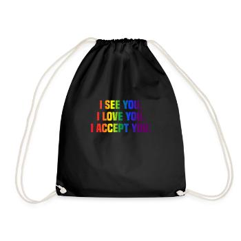 LGBT LGBTQ Lesbian Gay Rainbow Flag Pride - Drawstring Bag - black - Front