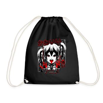 Japanese Scary Dark Kawaii Anime Horror Manga Girl - Drawstring Bag - black - Front