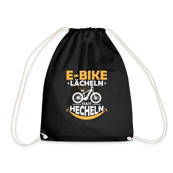 E-Bike Lächeln statt Hecheln EBike Elektrofahrrad - Turnbeutel - Schwarz - Vorne