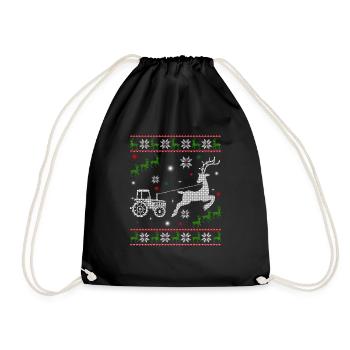 Reindeer Farmer Tractor Design Christmas Tree Farm - Turnbeutel - Schwarz - Vorne