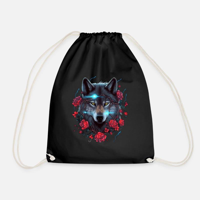 Wolf und Rosen Blitz - Turnbeutel - Schwarz