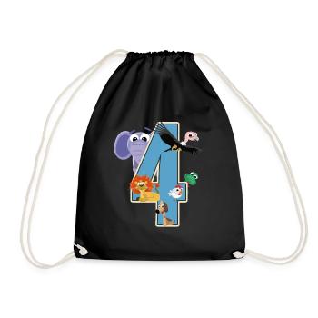 4th Birthday 4 Years Four Young Girls Gift - Drawstring Bag - black - Front