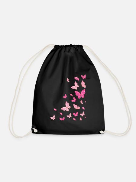Pink Pink Colorful Butterflies Butterfly - Drawstring Bag - black