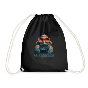 Turtle with Sunglasses - Shell yes i love turtles - Drawstring Bag - black - Front
