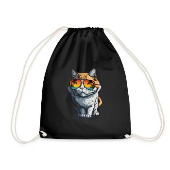 Cool Feline in Shades: Whiskered Purrfection - Turnbeutel - Schwarz - Vorne