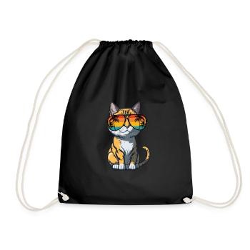 Cool Feline in Shades: Whiskered Purrfection - Turnbeutel - Schwarz - Vorne