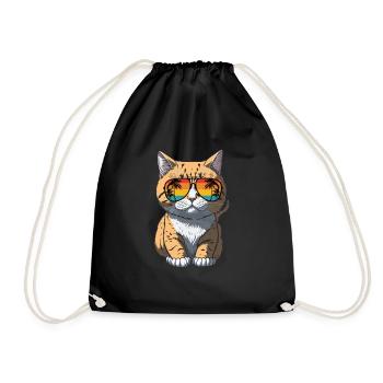 Cool Feline in Shades: Whiskered Purrfection - Turnbeutel - Schwarz - Vorne