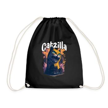 Catzilla Unleashed Funny Cartoon-Style Feline - Turnbeutel - Schwarz - Vorne