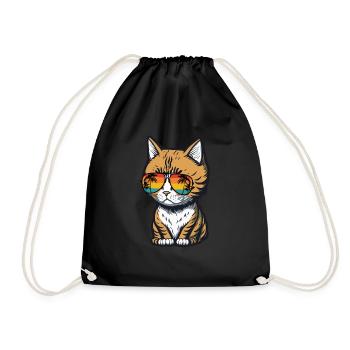 Cool Feline in Shades: Whiskered Purrfection - Turnbeutel - Schwarz - Vorne