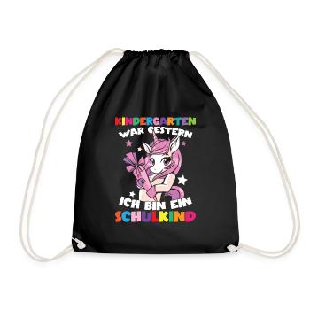 Ich bin ein Schulkind Einschulung Einhorn - Turnbeutel - Schwarz - Vorne